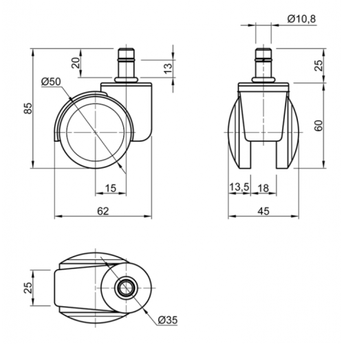 Меблевий ролик пластиковий Sigma зі штифтом М11 d 50 мм Сірий (714764) - фото 2