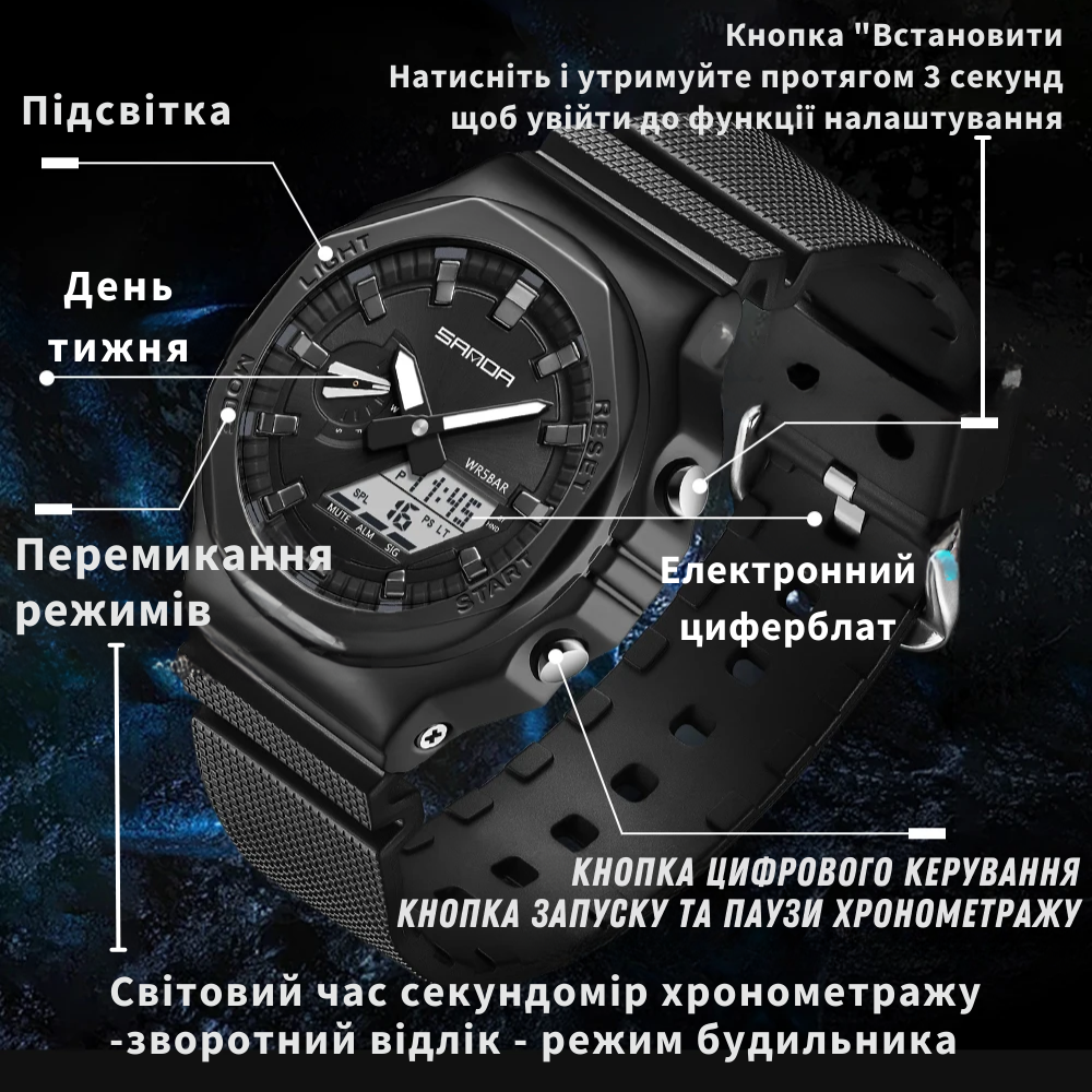 Наручные часы мужские Sanda военный кварцевый водонепроницаемый с подсветкой стальной (3167) - фото 6 Наручные часы мужские Sanda военный кварцевый водонепроницаемый с подсветкой стальной (3167) - фото 6