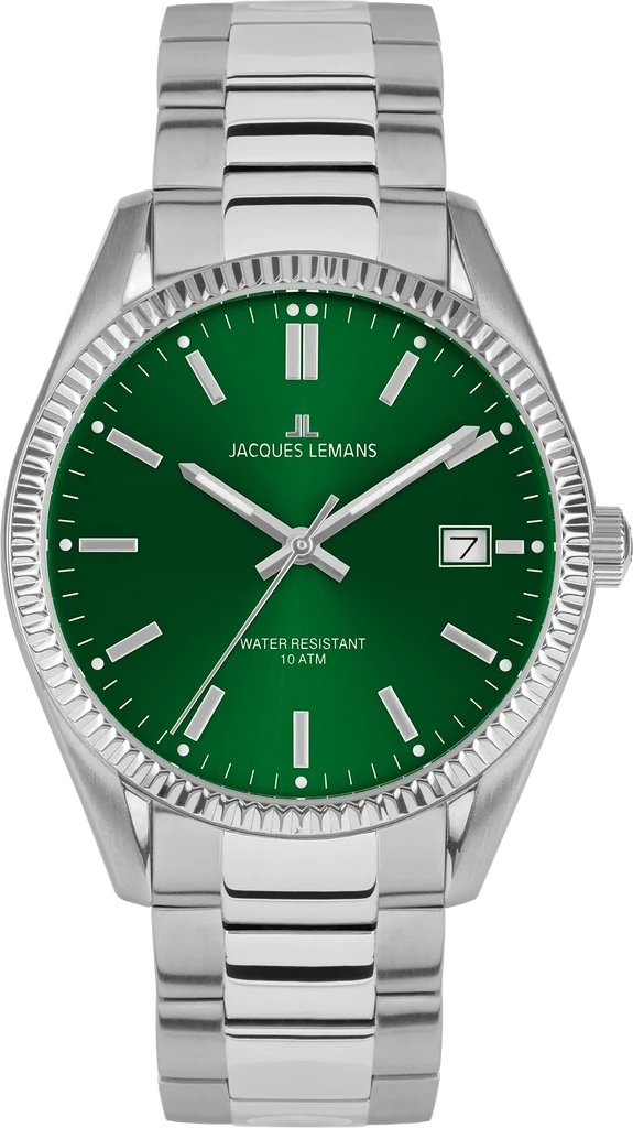 Наручные часы мужские Jacques Lemans Sport 50-3E со стальным корпусом WR 100 м и зеленым циферблатом