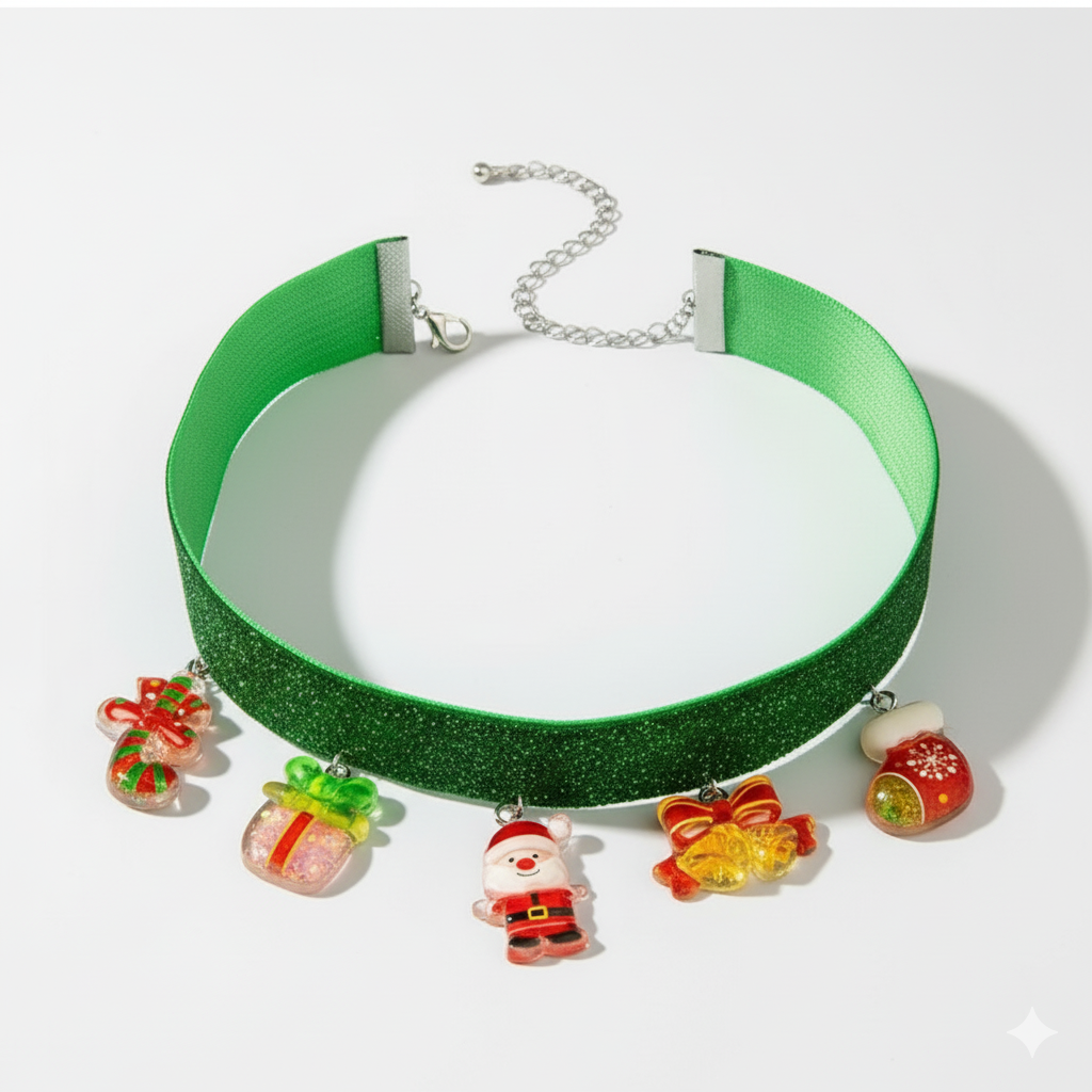 Чокер Санта и подарки 34 см + 10,5 см Зеленый (2817990857)