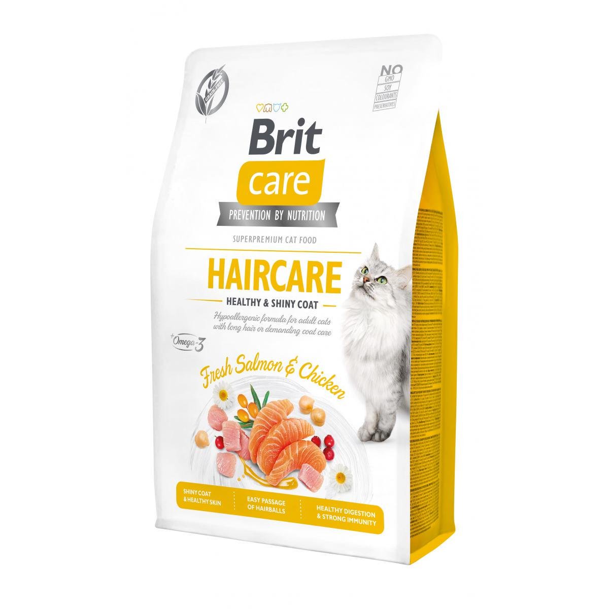 Корм для кошек с длинной шерстью Brit Care Haircare Healthy & Shiny Coat с курицей и лососем 2 кг (171306)
