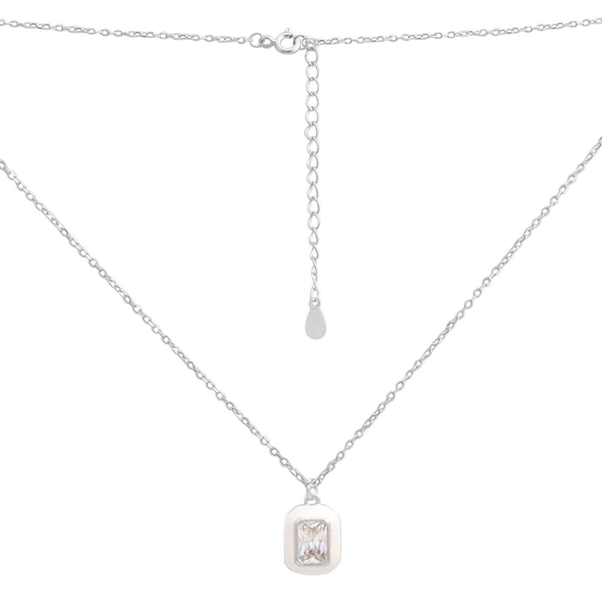 Колье серебряное с прямоугольным фианитом в белой эмали