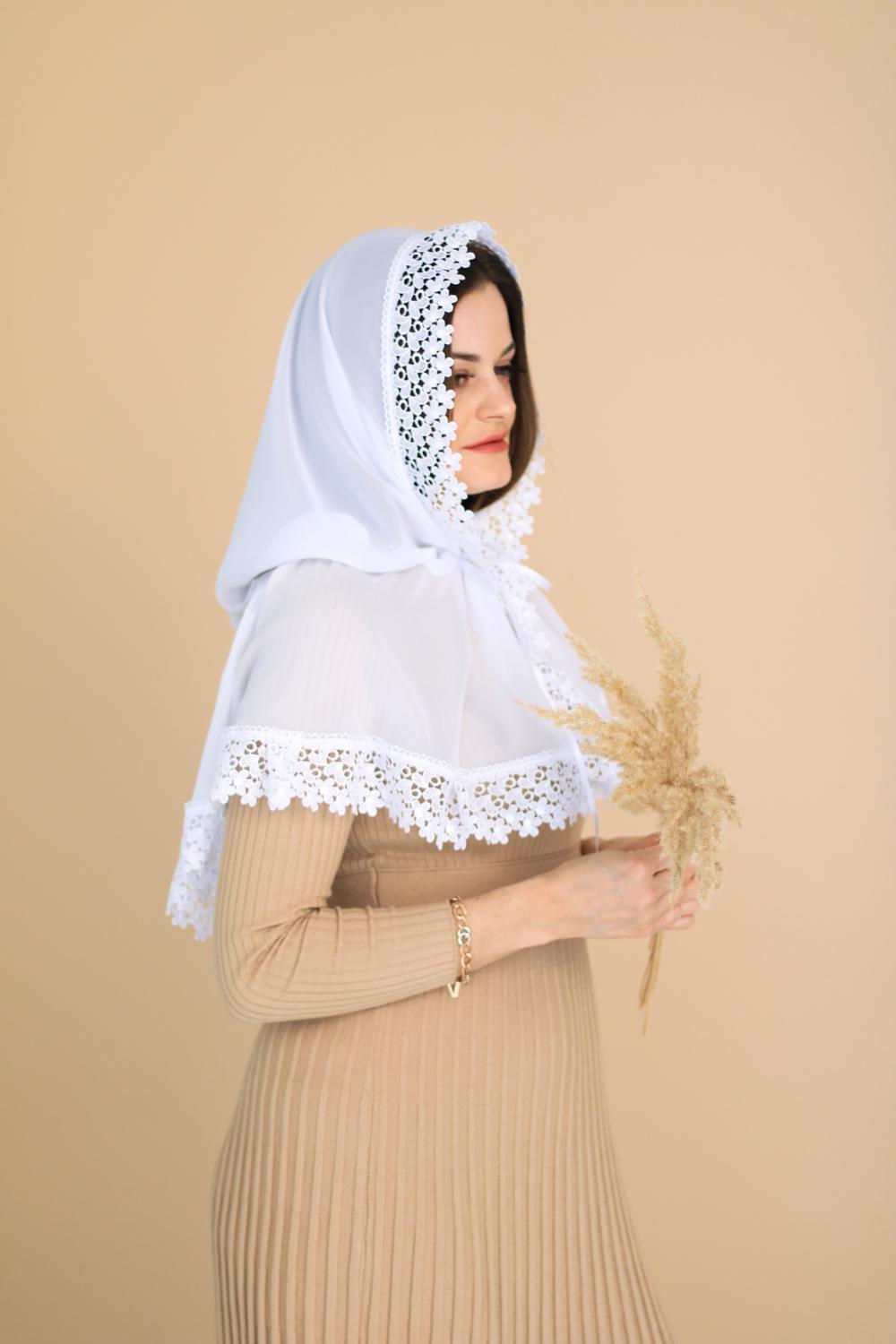 Палантин для храма на голову 80x120 см Белый (п016) - фото 10 Палантин для храма на голову 80x120 см Белый (п016) - фото 10