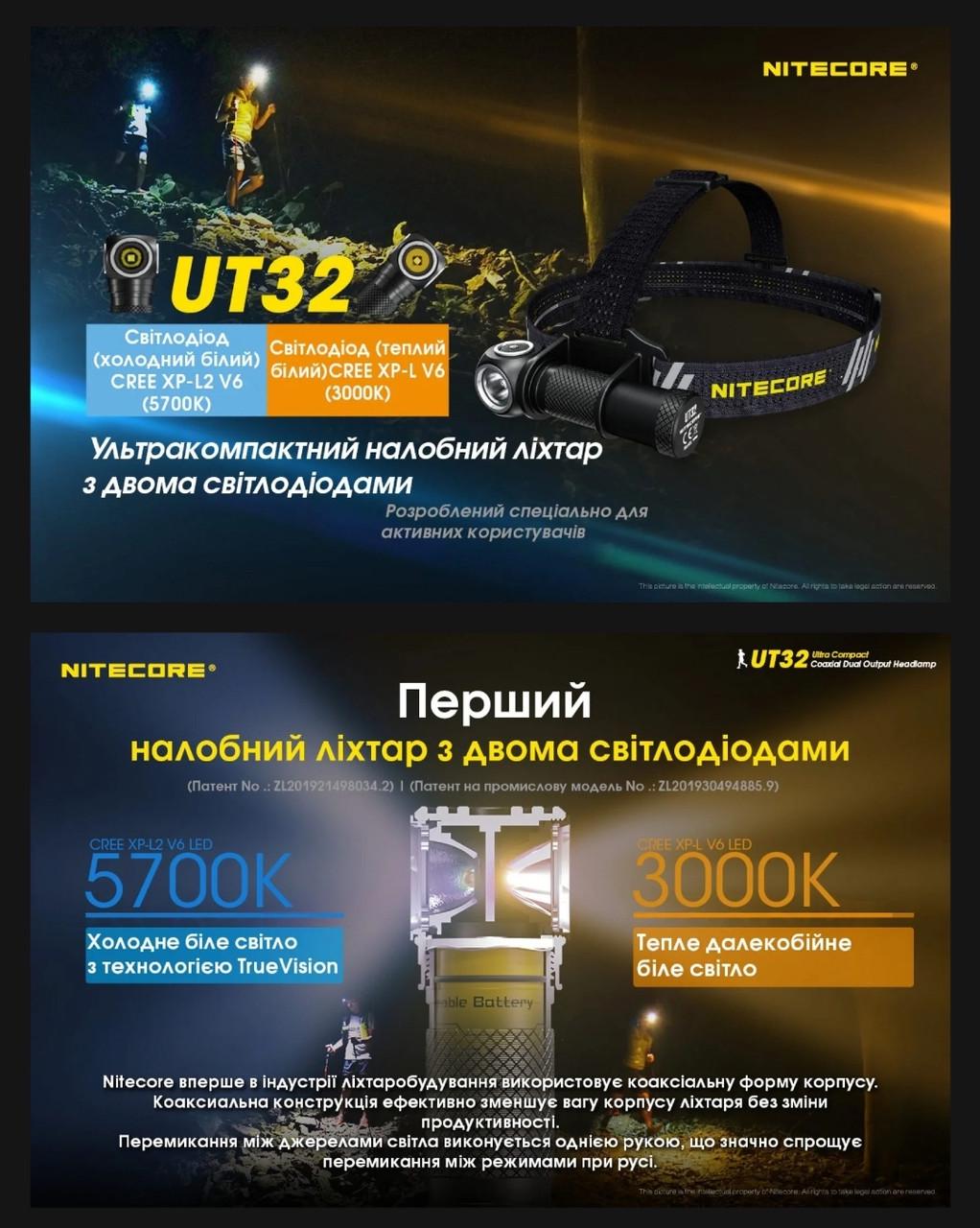 Ліхтар налобний Nitecore UT32 з холодним і теплим світлом (010216) - фото 2 Ліхтар налобний Nitecore UT32 з холодним і теплим світлом (010216) - фото 2