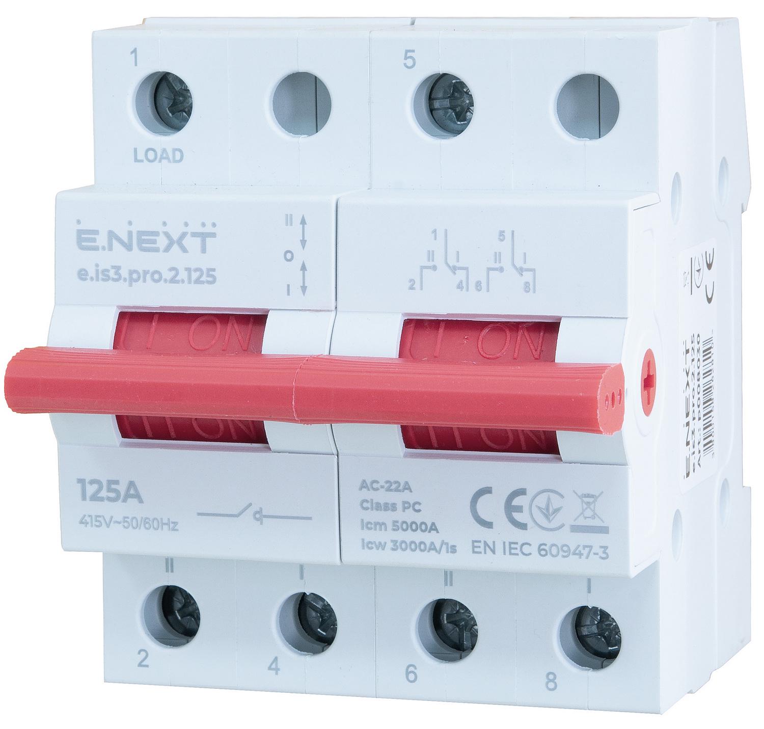 Перемикач навантаження E.NEXT e.is3.pro.2.125 модульний на три положення 2-полюсний 125А (p008030)