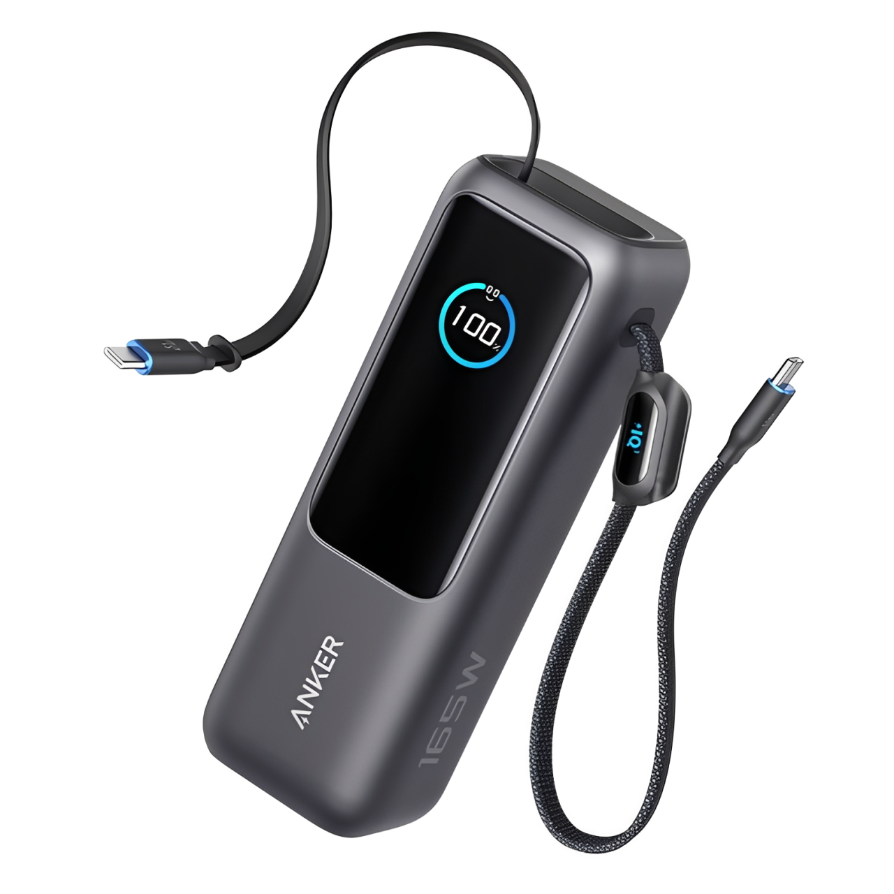 Повербанк Anker A1695 25000 mAh 165W на 4 выхода со встроенным и выдвижным кабелями USB-C Black (001194)