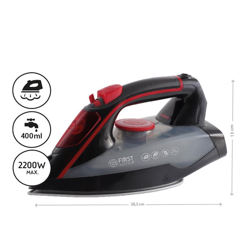 Праска First FA-5618-6-RE 2200 Вт подача пари 30 г/хв керамічна підошва 400 мл Red/Black (623913) - фото 2 Праска First FA-5618-6-RE 2200 Вт подача пари 30 г/хв керамічна підошва 400 мл Red/Black (623913) - фото 2