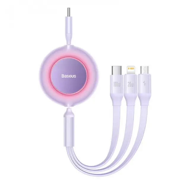 Кабель BASEUS Bright Mirror 2 Series Retractable 3в1 Cable Type-C to MicroUSB/Lightning/Type-C CAMJ010205 100W 1,1 м Purple