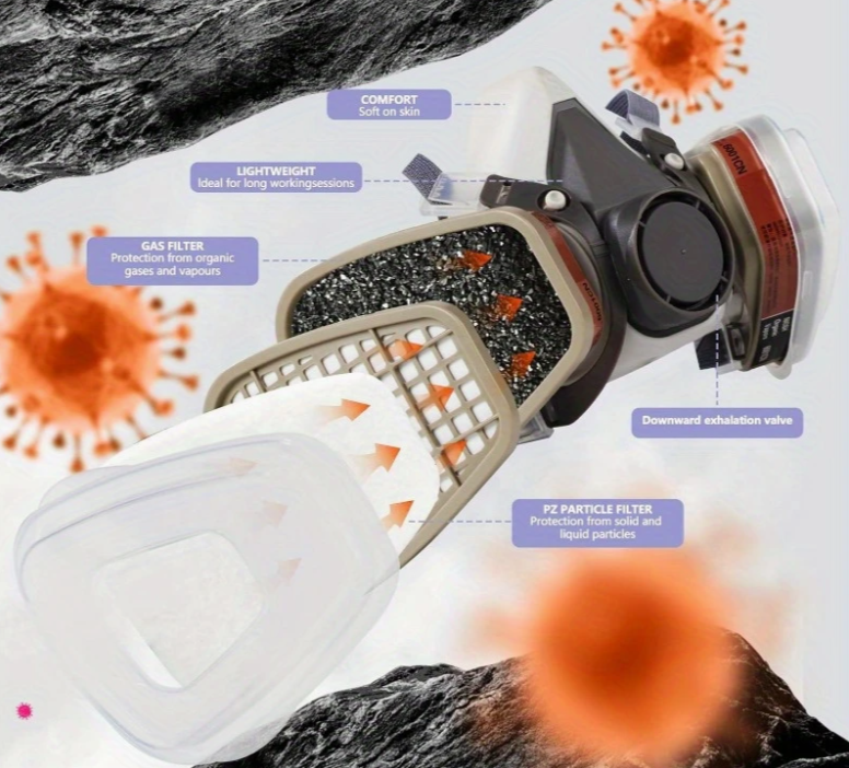 Полумаска респиратор 6200 с фильтрами 6051 с панорамными очками (1701) - фото 4 Полумаска респиратор 6200 с фильтрами 6051 с панорамными очками (1701) - фото 4