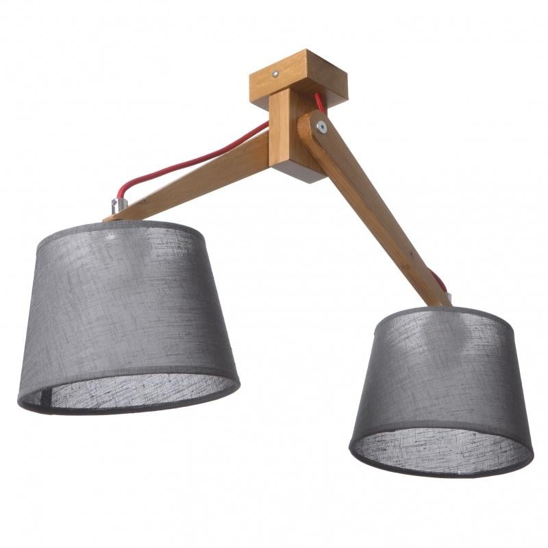 Стельова дерев’яна люстра Brille BKL-577S/2 E27 на 2 лампи з абажурами Grey - фото 2 Стельова дерев’яна люстра Brille BKL-577S/2 E27 на 2 лампи з абажурами Grey - фото 2