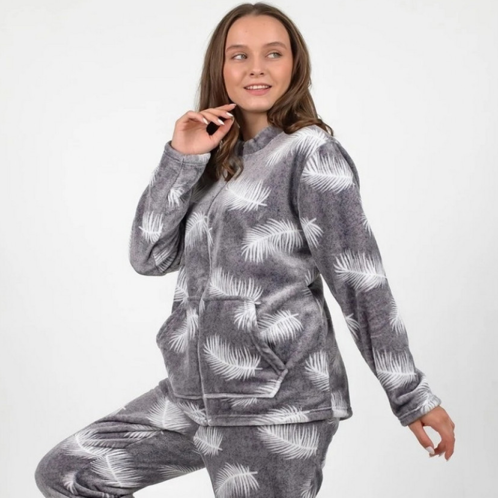 Піжама жіноча тепла N.EL 1541-42k на блискавці з довгим рукавом софт 2XL Сірий - фото 2 Піжама жіноча тепла N.EL 1541-42k на блискавці з довгим рукавом софт 2XL Сірий - фото 2