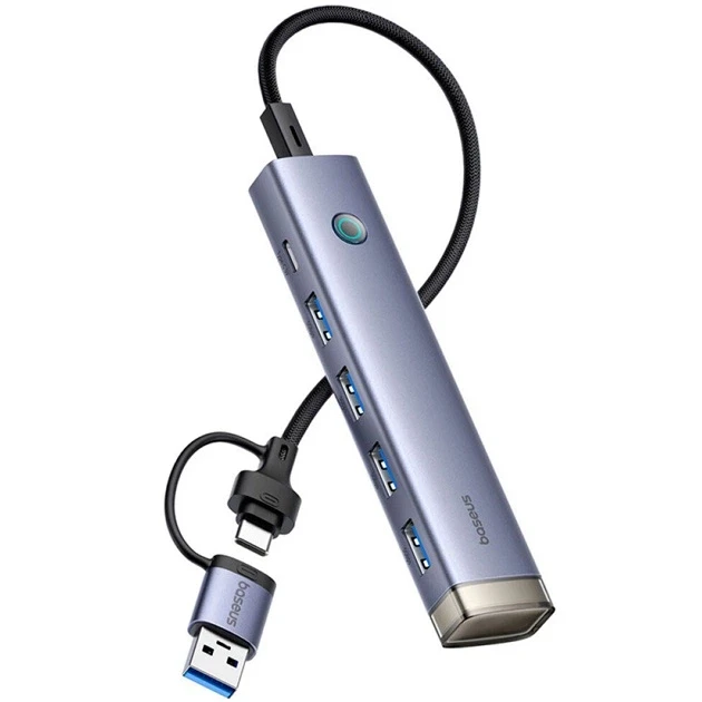 Хаб USB BASEUS UltraJoy Series 4-Port AIR B0005280B811-13 USB/Type-C to USB 3,0х4/Type-C Grey