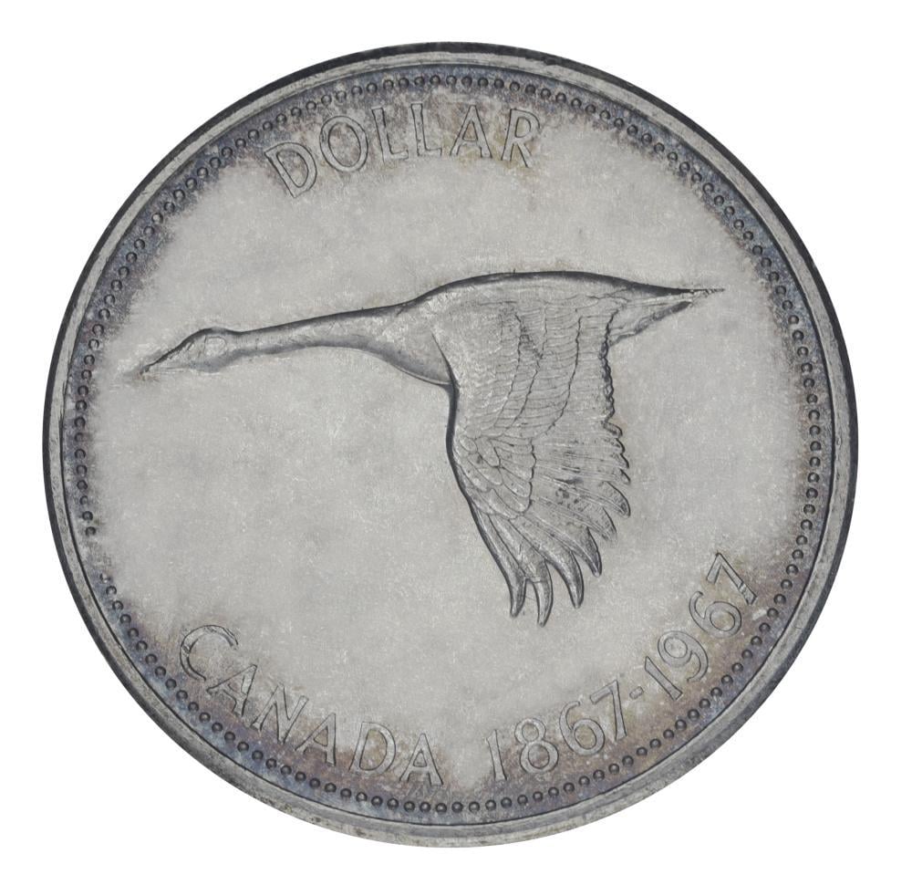 Коллекционная монета Канада 1 доллар 1967 серебро VF-AU 100 лет Конфедерации Канада (М21416)
