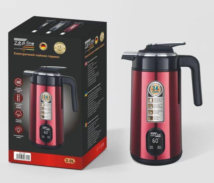 Електрочайник-термос ZepLine ZP-123-R термопот з віконцем рівня води 3 л 2200 Вт (25075944)