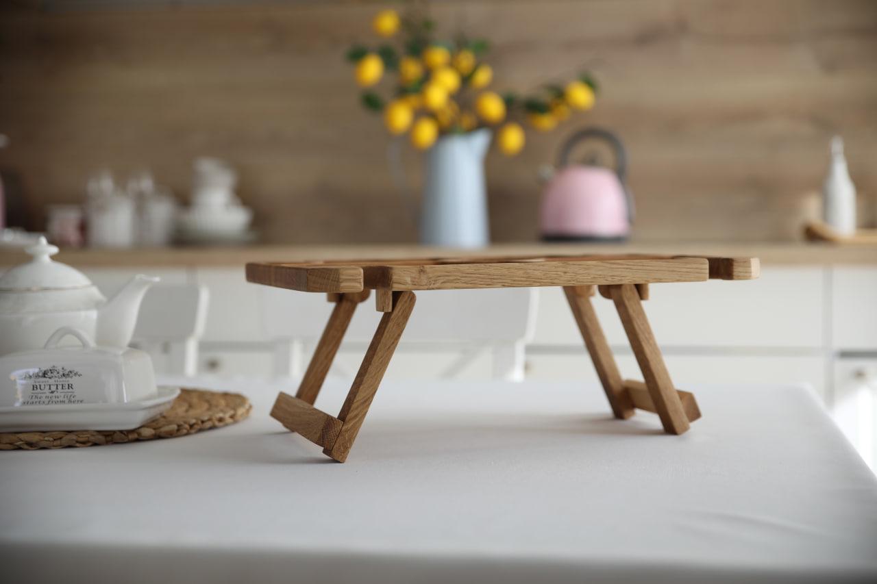 Столик винний Кемпінг з дуба під 6 бокалів для подачі фруктів/закусок/сиру 40х30х17 см (WDT-3.2) - фото 8 Столик винний Кемпінг з дуба під 6 бокалів для подачі фруктів/закусок/сиру 40х30х17 см (WDT-3.2) - фото 8