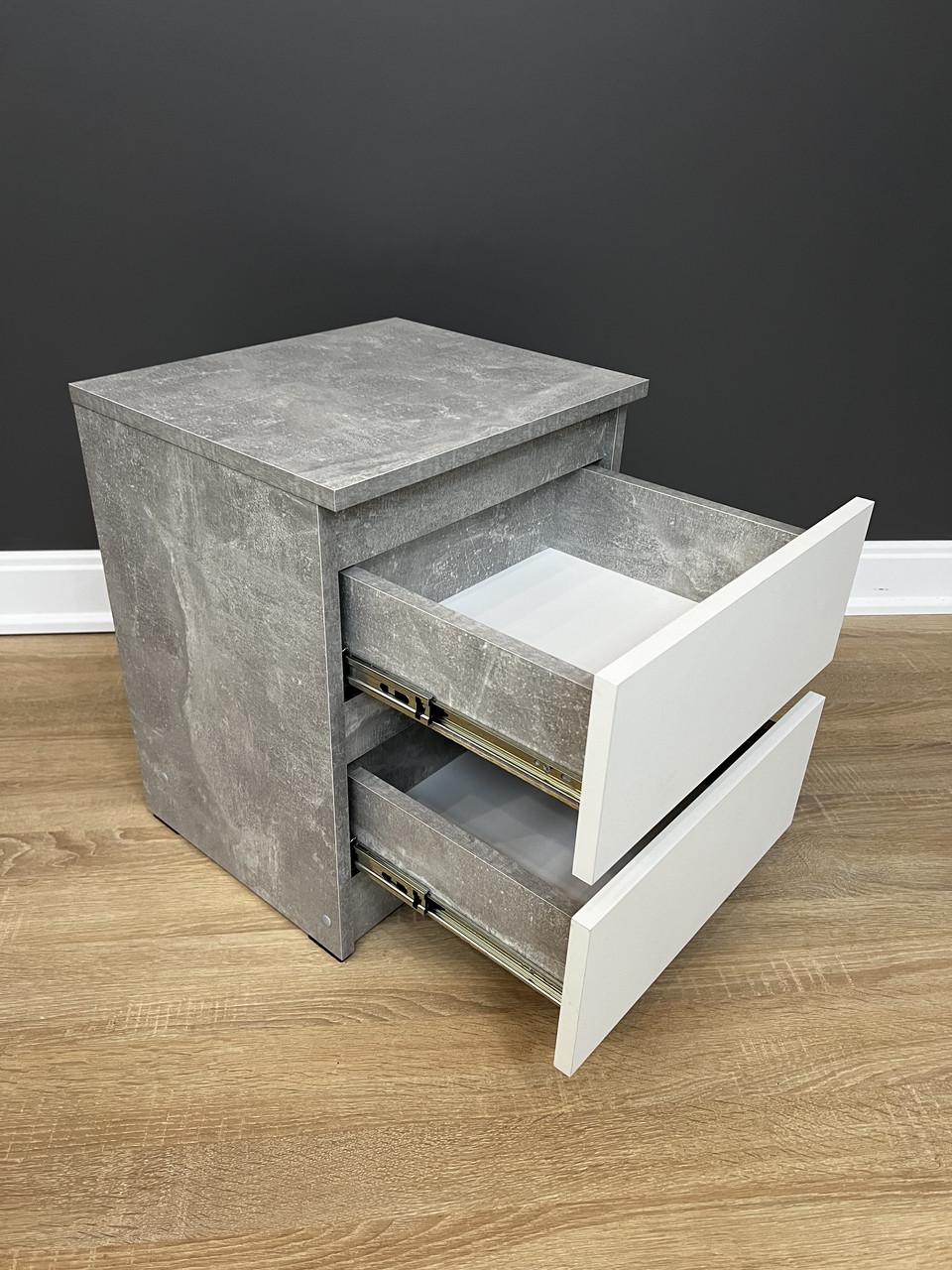 Приліжкова тумба Кватро 2 шухляди 400х480х340 мм Бетон/Білий - фото 2 Приліжкова тумба Кватро 2 шухляди 400х480х340 мм Бетон/Білий - фото 2