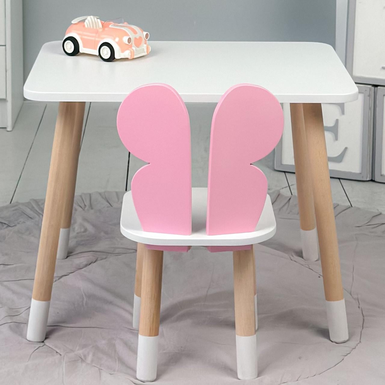 Детский стол прямоугольный и стульчик Бабочка с белым сиденьем Белый/Розовый Детский стол прямоугольный и стульчик Бабочка с белым сиденьем Белый/Розовый