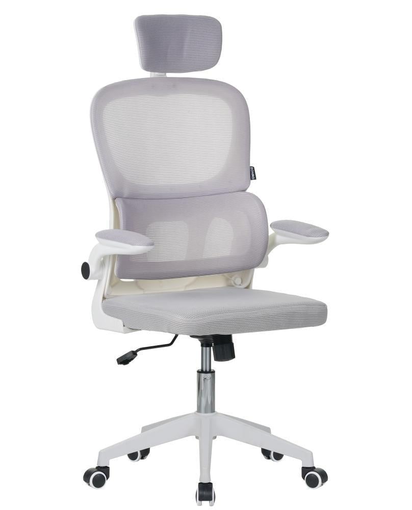 Офісне крісло Bonro B-122 тканинна з сіткою на колесах із підголівником та регулюванням висоти Біло-сірий (147-76-42400604)