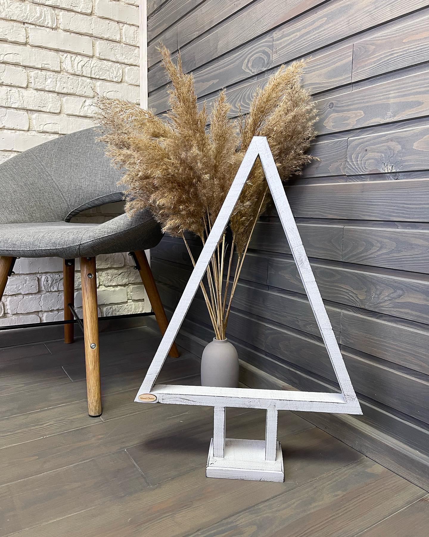 Елка деревянная эко 40х60 см Бело-серый