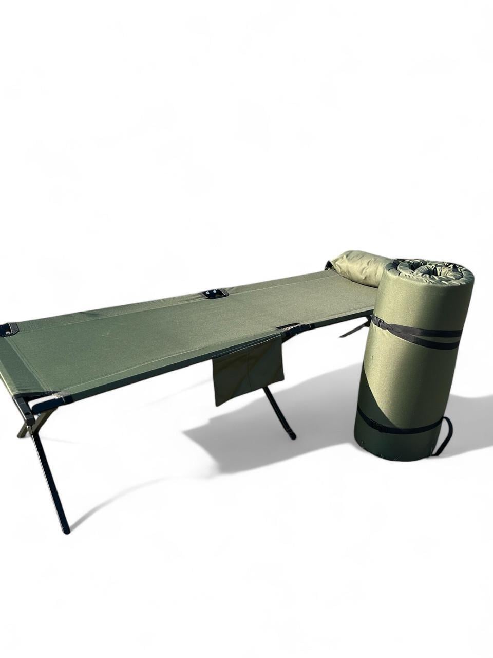 Розкладачка армійська посилена Aforse тип НАТО до 260 кг з кишенею/подушкою/матрацом і чохлом Хакі (2422469408)