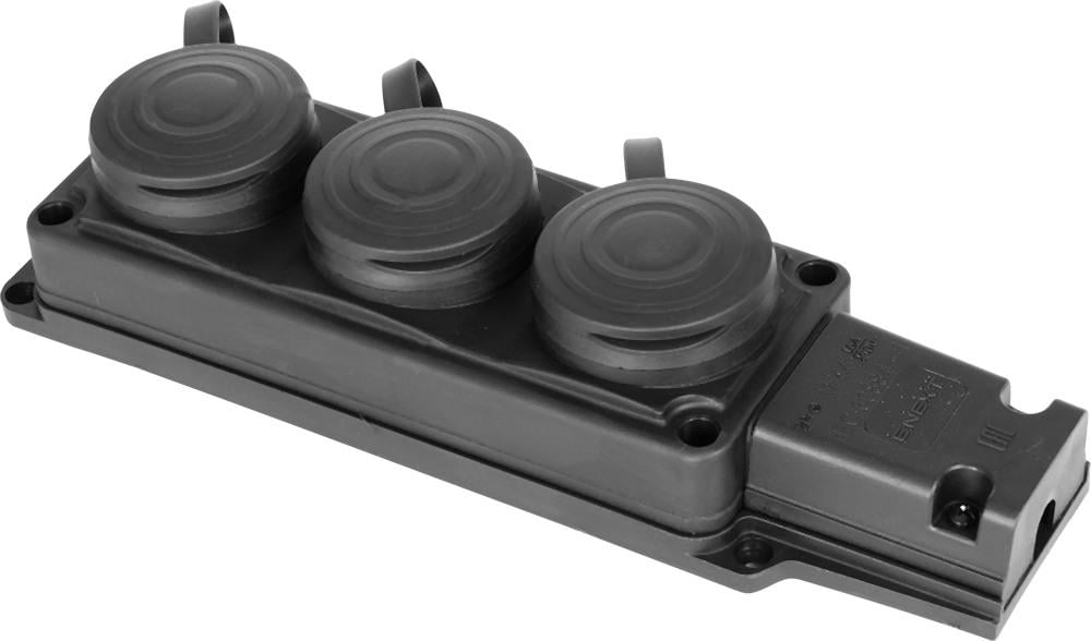 Розетка тройная с защитной крышкой каучуковая e.socket.rubber.029.3.16 16А(s9100027)