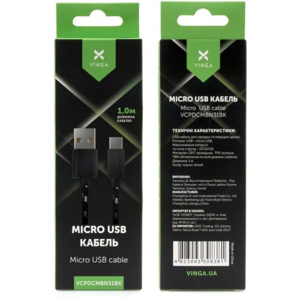 Vinga USB 2.0 AM to Micro 5P 1м, Black (VCPDCMBN31BK) - фото 4