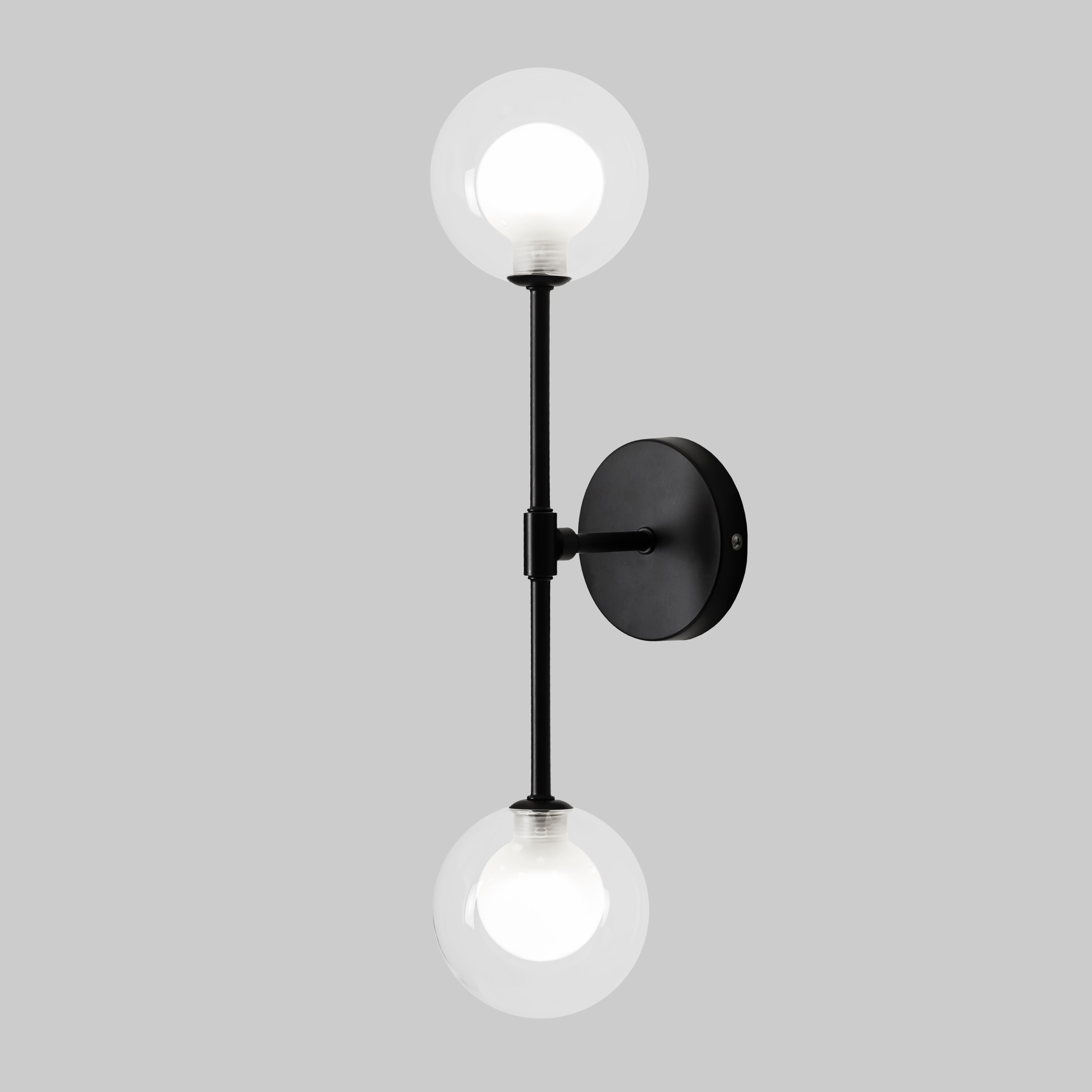 Бра сучасне на 2 біло-прозорих плафони Чорний (61-WT100F-2 BK+WH)