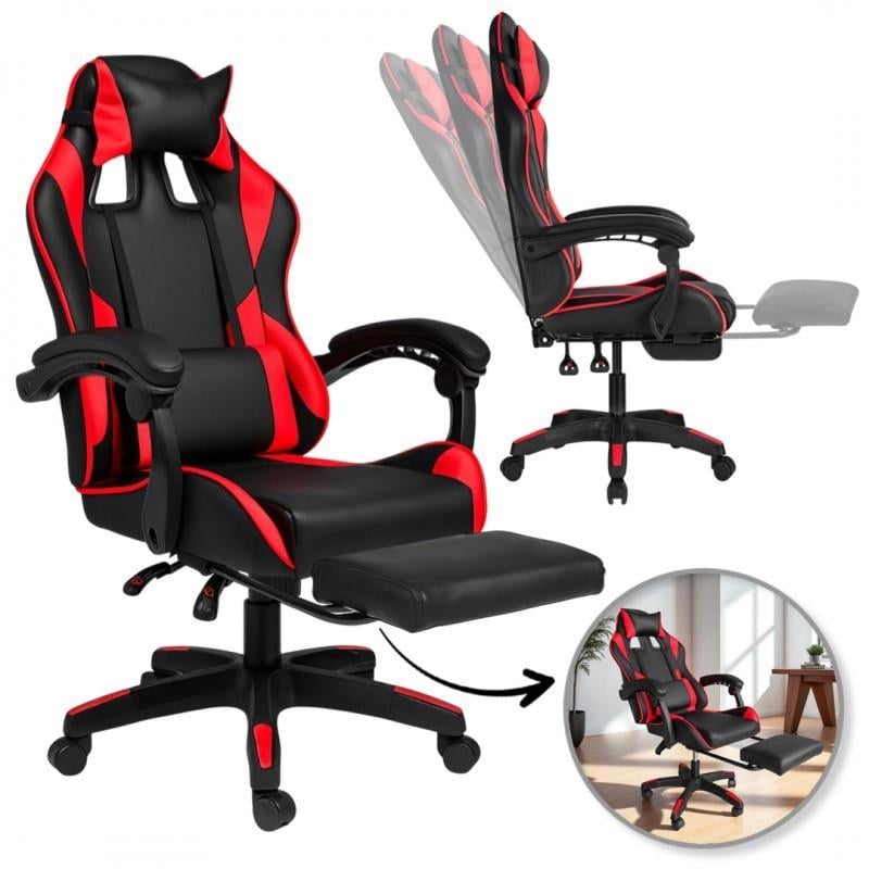 Геймерське крісло з підставкою для ніг STRIKER ONE для підлітків та дорослих Червоний (17430) - фото 5
