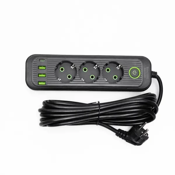 Фільтр-подовжувач мережевий 3 розетки 3 USB-A 1 Type-C кабель 5 м Чорний