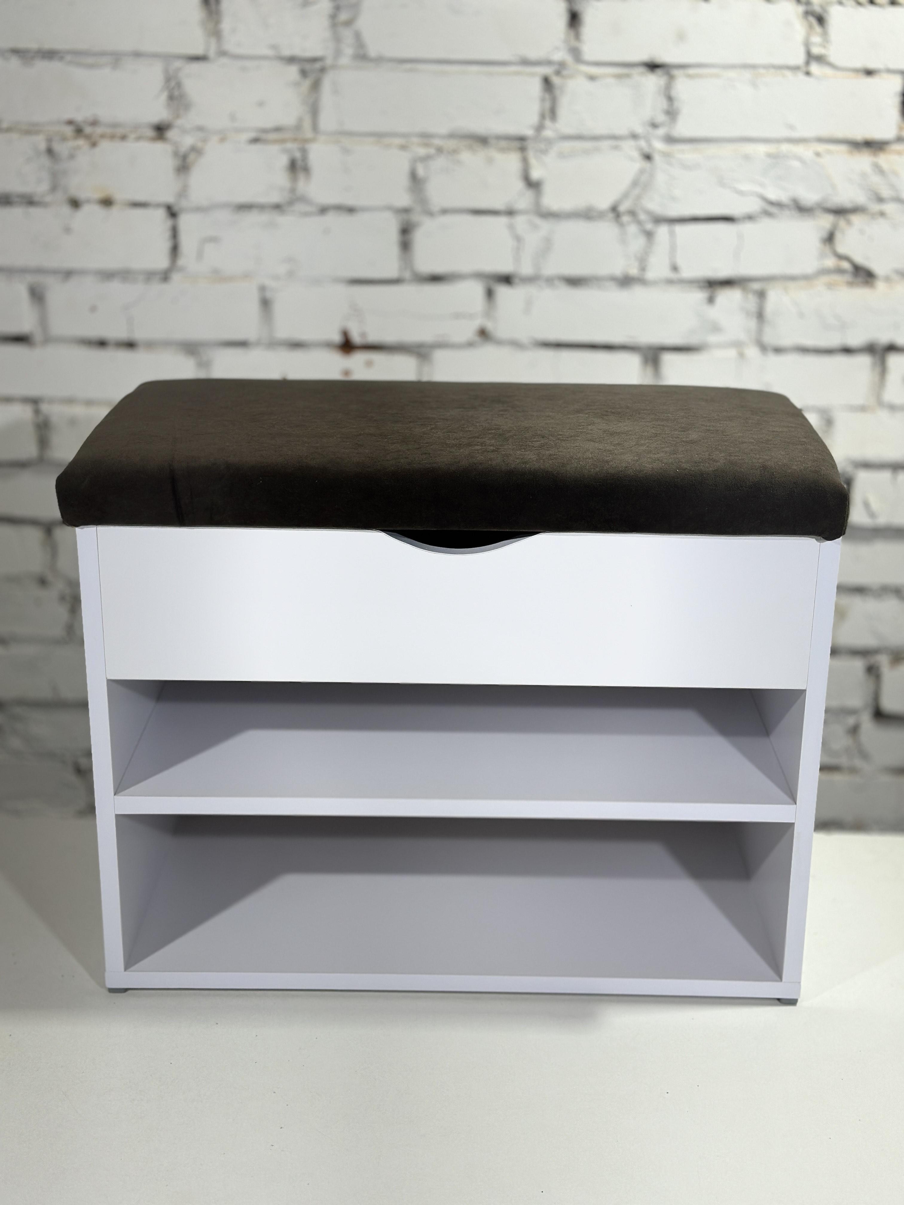 Тумба для взуття ДСП/тканина 30х60х45 см Білий/Шоколад - фото 3