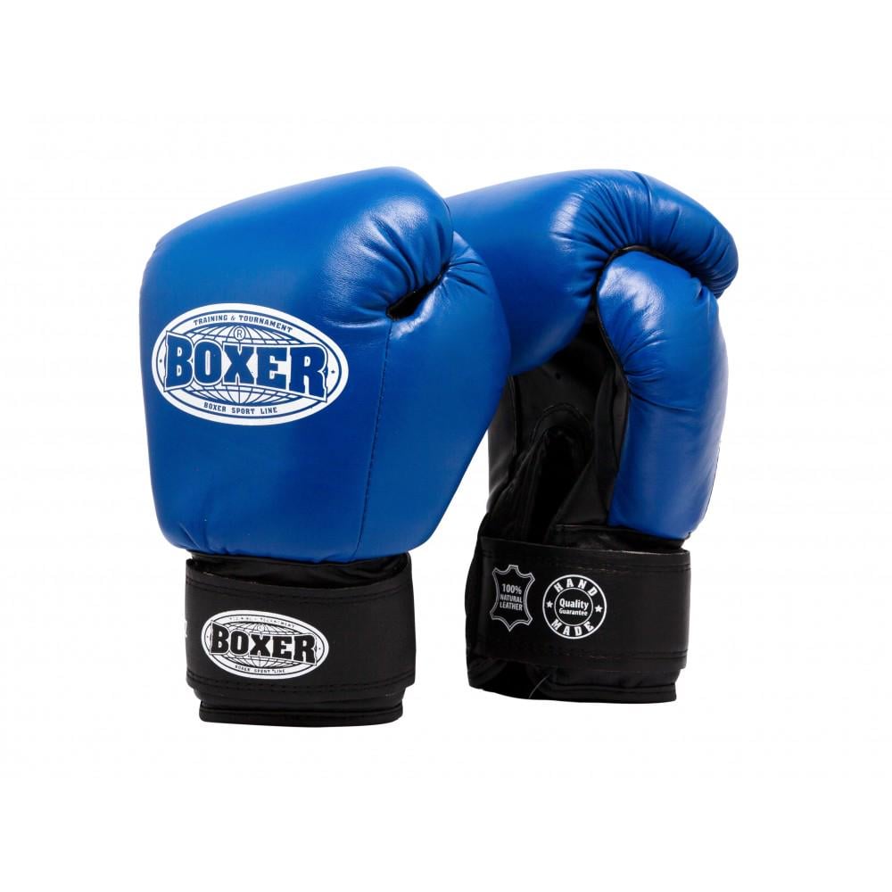 Перчатки боксерские Boxer кожа 0,8-1 мм 8 oz Синий (2023-03B) - фото 1