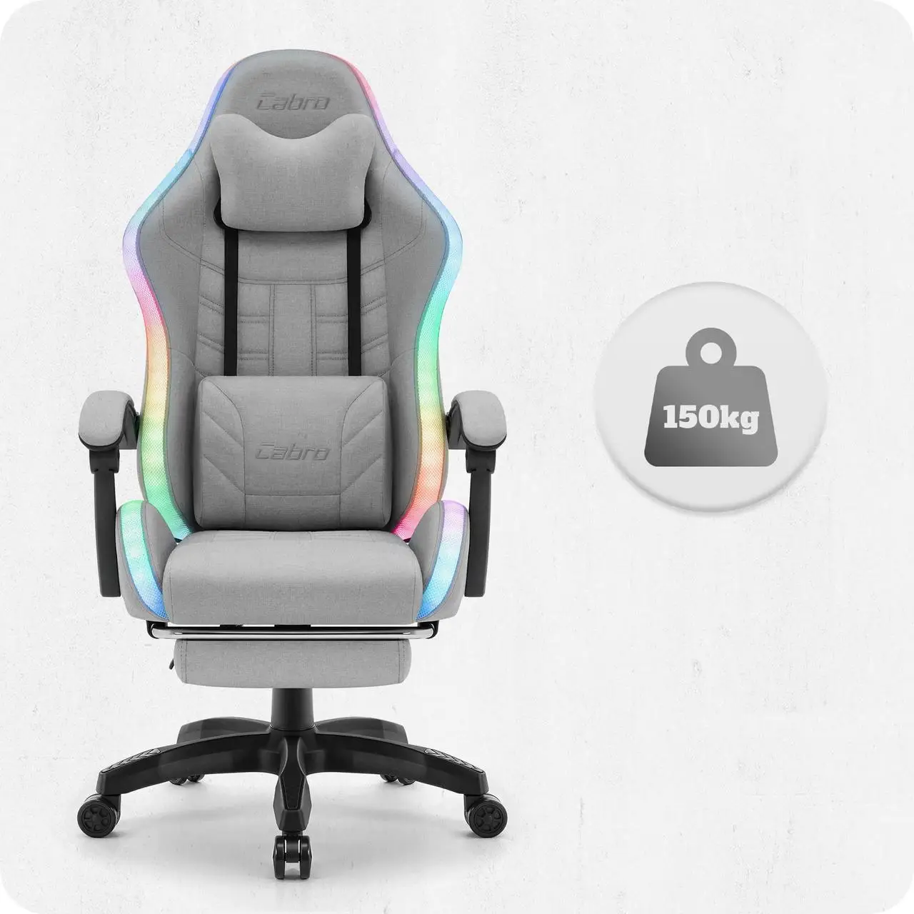 Крісло геймерське з підставкою для ніг Cabro C501 RGB Grey тканина до 150 кг (AN-С501GRGB) - фото 8