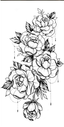 Тату тимчасове водостійке 3D велике Півонії з листям BK-040 17х9 см (4419445)