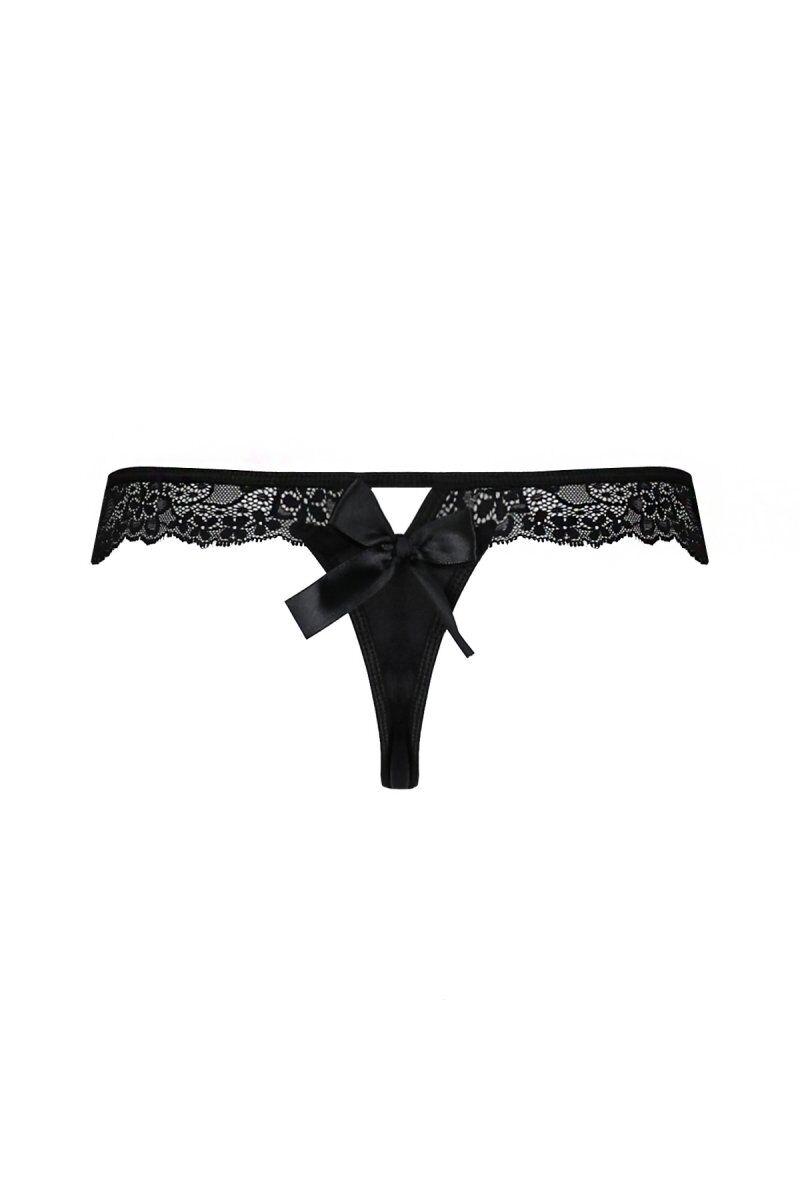 Мереживні трусики з атласним бантиком Passion Naja Thong S/M Black - фото 2