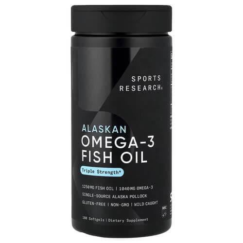 Омега-3 Sports Research Alaska Omega-3 Fish Oil Triple Strength 180 жидких капс. (SRE-01050)