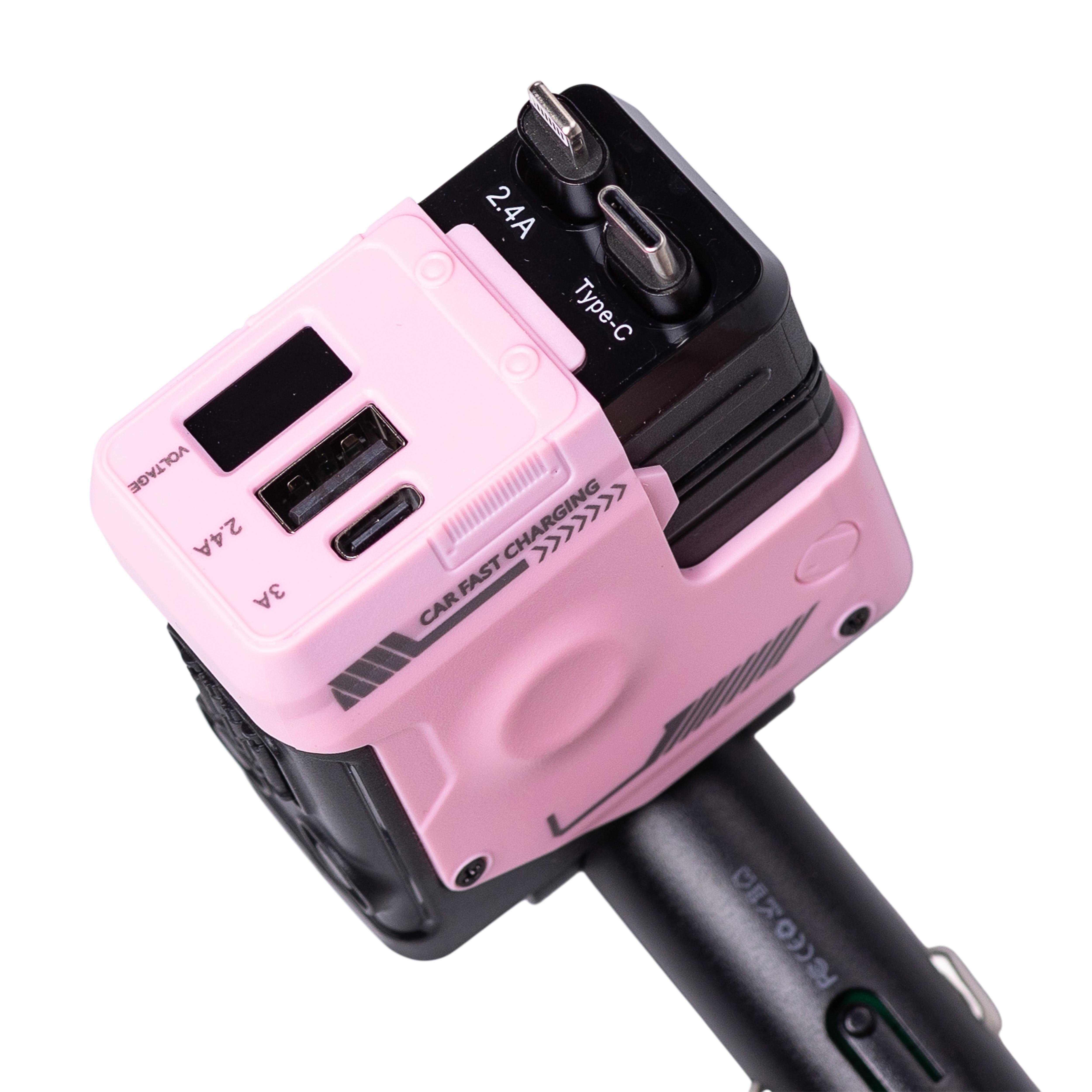 Зарядное устройство автомобильное 4в1 с выдвижным кабелем Розовый (HP-A1P)