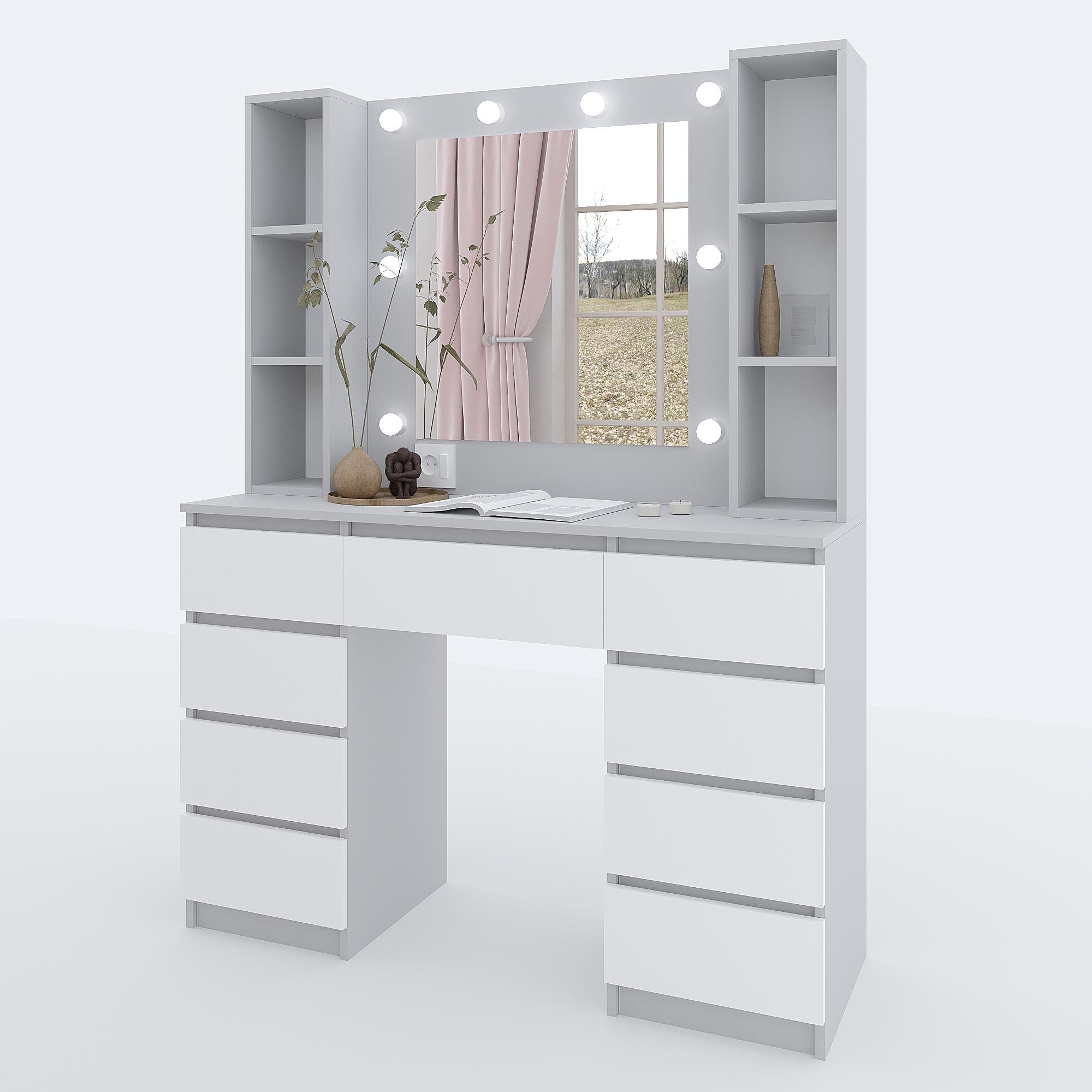 Туалетный столик с подсветкой ТЗ-Лайт Дабл 1600х1200х400 мм Серый/Белый - фото 2 Туалетный столик с подсветкой ТЗ-Лайт Дабл 1600х1200х400 мм Серый/Белый - фото 2