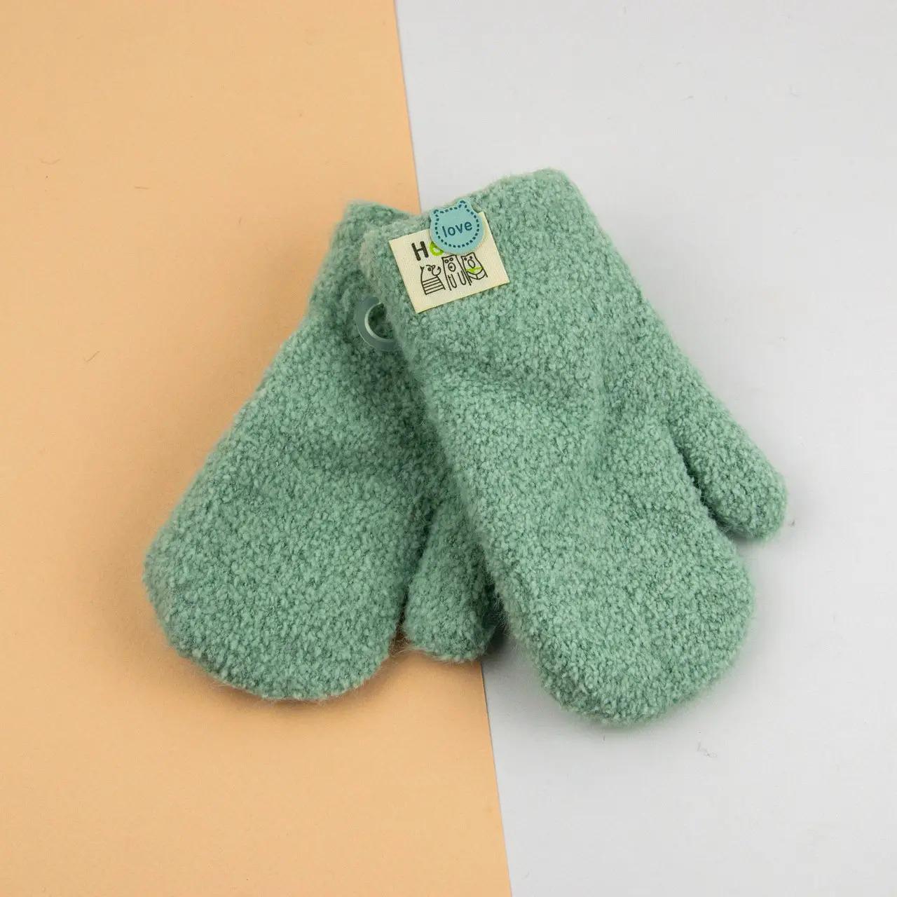 Детские варежки двойные зимние на веревочке 5-8 лет размер 4 Мятный (24-8-016)