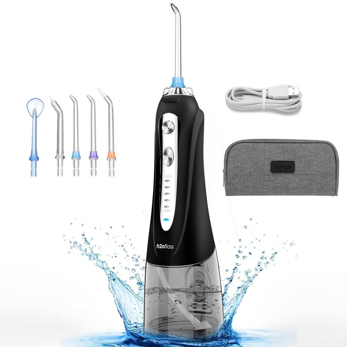 Ирригатор h2ofloss hf-9P портативный 5 насадок Черный (7052)