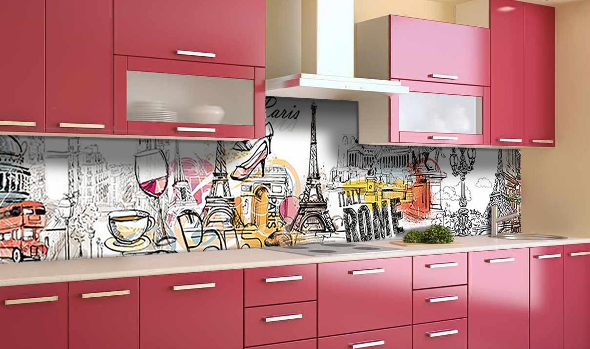 Фартук кухонный Туристы символы культура из самоклеющейся виниловой пленки 60х300 см Серый