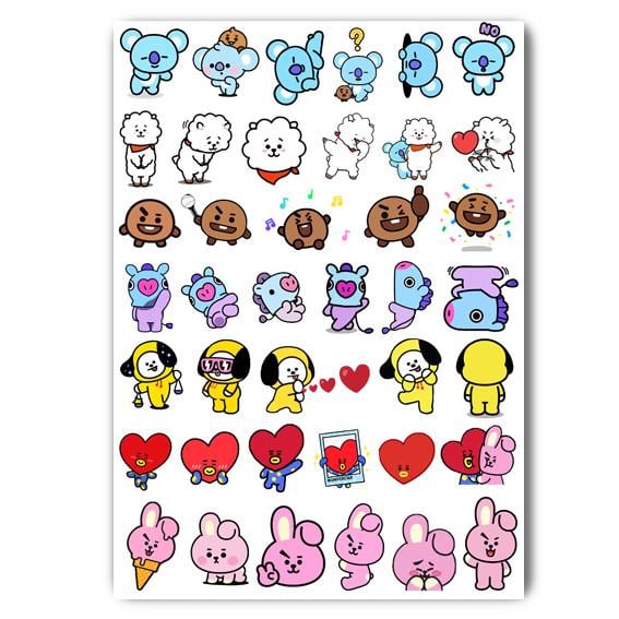 Стикеры наклейки Бтс BTS BT21 А4 лист (stik_104)