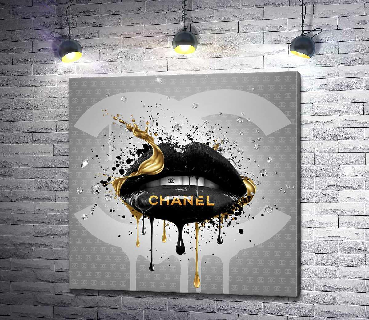 Картина ArtPoster Черно-золотистые гламурные губы Chanel 100x100 см Модуль №1 (003859) Картина ArtPoster Черно-золотистые гламурные губы Chanel 100x100 см Модуль №1 (003859)