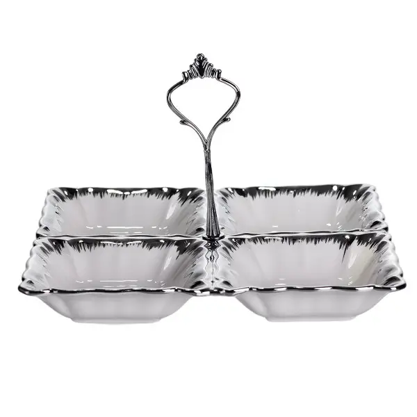 Меню для сервировки Yiwu фарфоровая 22,5х22,5х3 см на 4 секций Серебристый (147-107- LC-BYL-101-S)