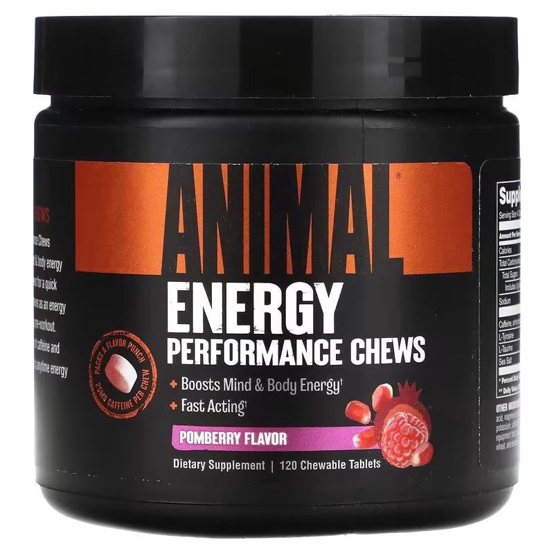 Предтренировочный комплекс Animal Energy Performance Chews 120 Chewable Tablets Pomberry