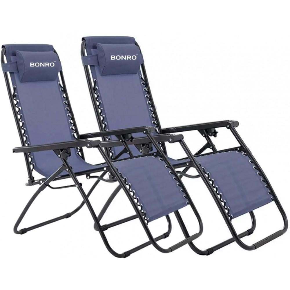 Шезлонг садовый Bonro SP-167A Zero Gravity с подстаканником до 120 кг 2 шт. Серый (SI-SP167AG*2)