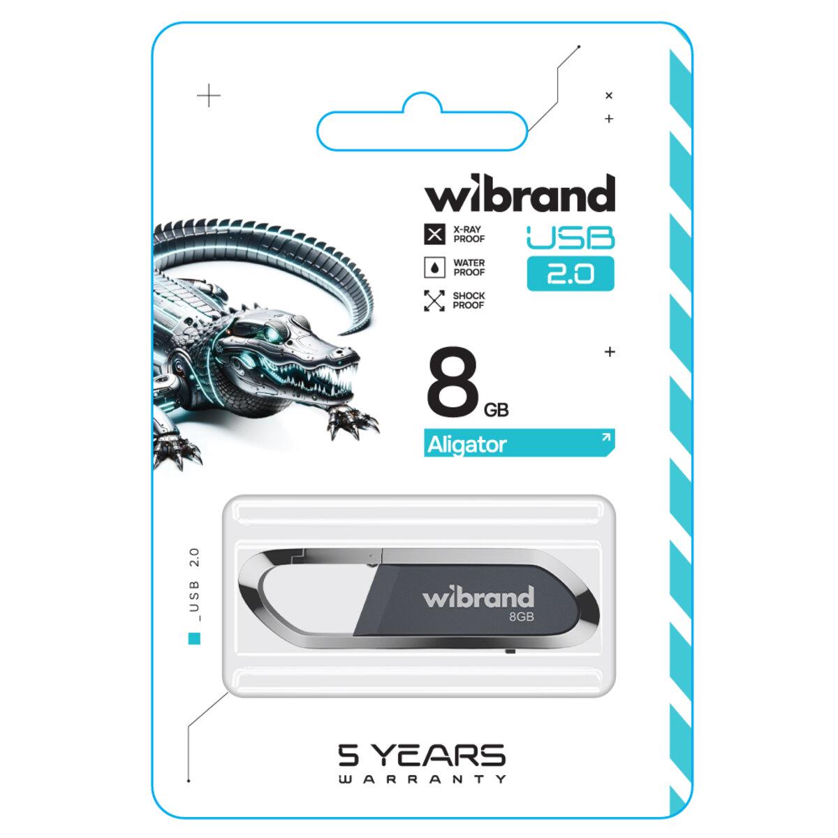 Флеш-пам'ять USB моноблок с карабином Wibrand WI2.0/AL8U7G USB 2.0 Aligator 8 Gb Grey (601813) - фото 2