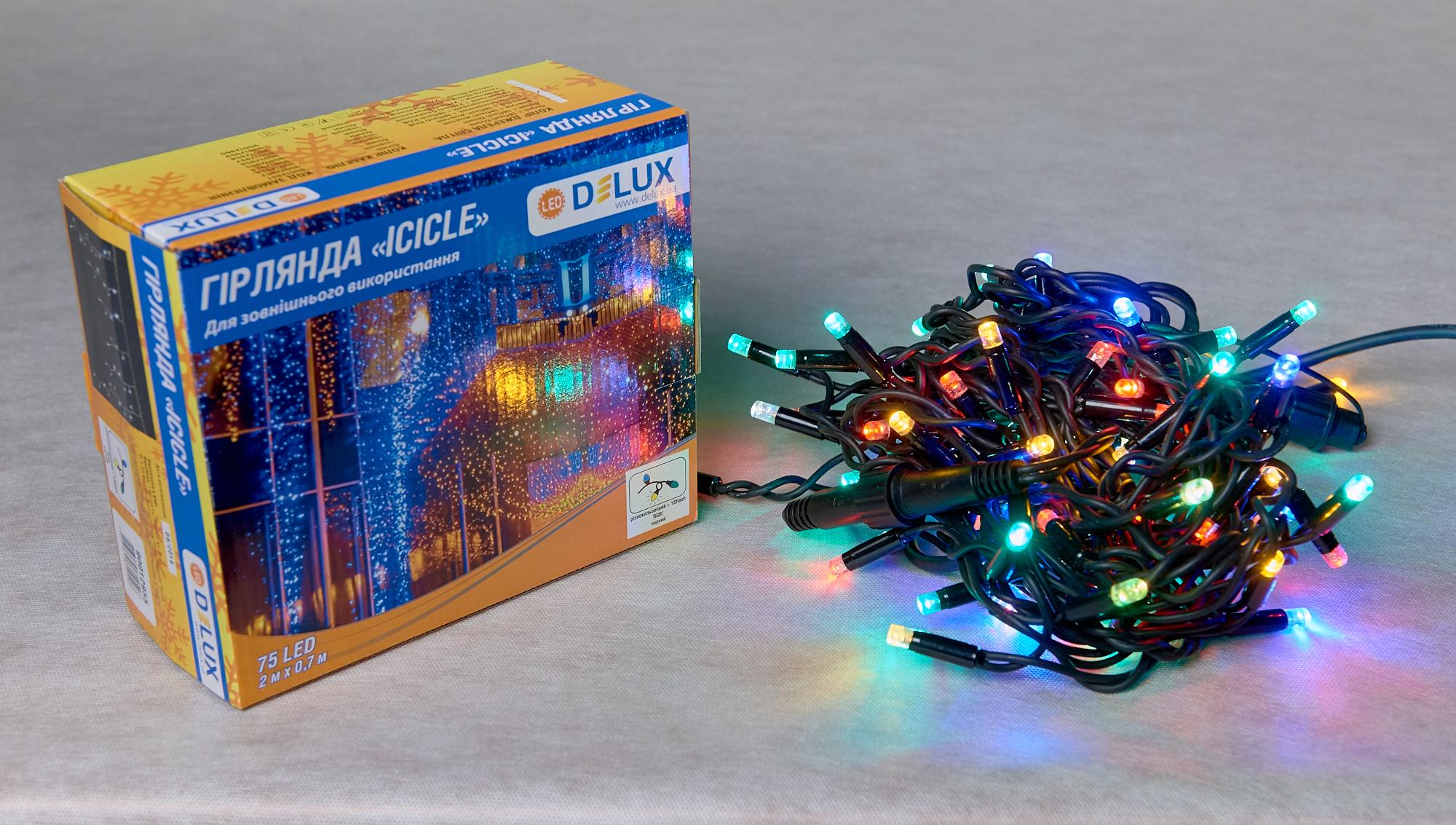 Гирлянда внешняя Delux Icicle 75 LED IP44 EN 18 flash 2x0,7 м Разноцветный/Черный (13455395)