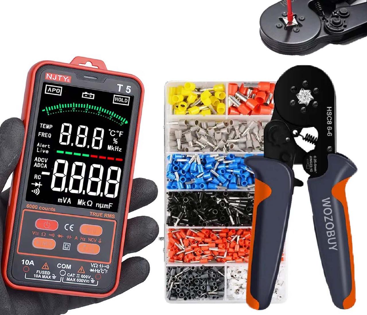 Комплект для электрика мультиметр 600V 10А и клещи для обжима наконечников гильз - фото 10