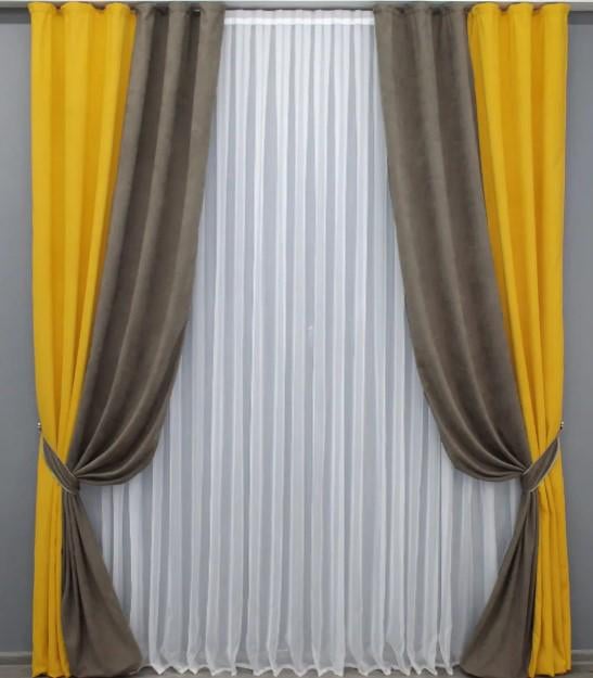 Комплект штор микровелюр 1,5х2,9 м 2 шт. Желтый/Светлое какао (014дк/1193-963ш)