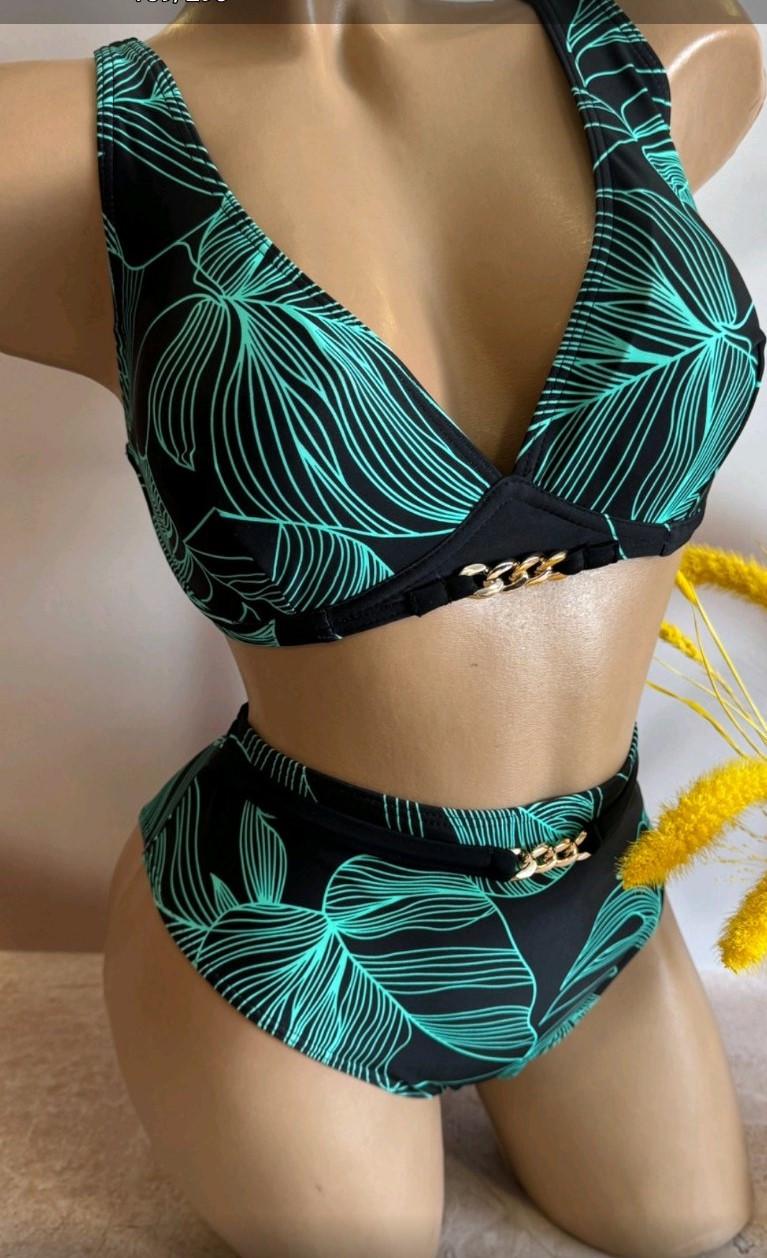 Купальник женский раздельный POLOVI 25147k с мягкими чашками и туника р. 48 Черный/Зеленый